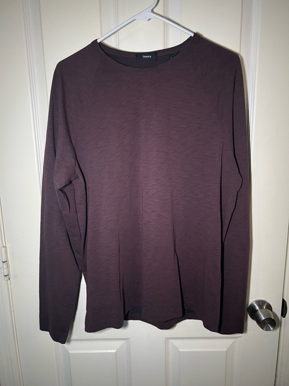 Theory Long Sleeve Crewneck Top Plum Brown Cotton Blend Size L